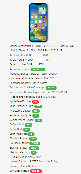 Apple iPhone 14 Plus Blue 256GB (AT&T) A2632 image 10
